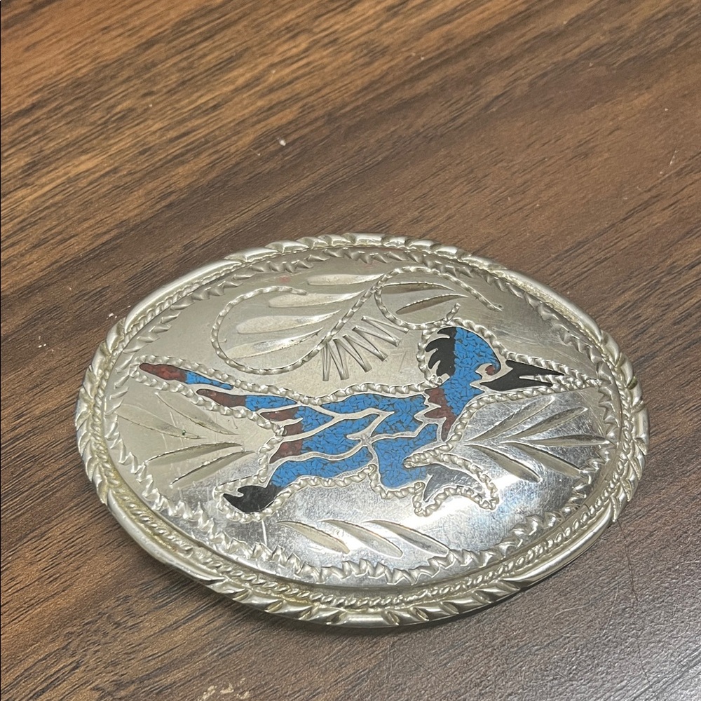 Elegant Silver and Blue Belt Buckle